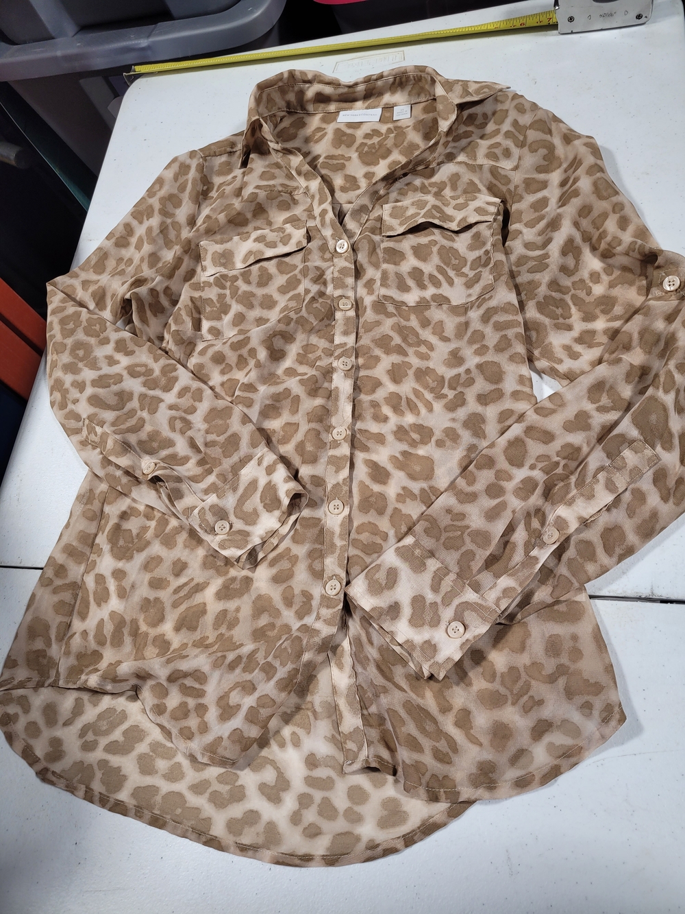 New York & Company Beige Leopard Print Button-Front Shirt Jacket